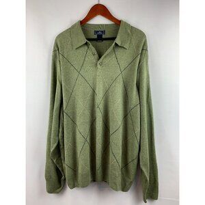Dockers Mens XXL Green Argyle Knit Long Sleeve Collared Sweater
